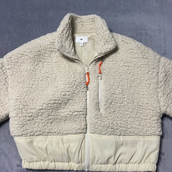 NWOT Cozy Cream Sherpa Jacket with Orange Accents - Picture 4 of 7